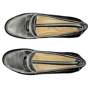 Coach Shoes Driving Loafers Frederica Silver Metallic 8.5 B Silver Bar Logo